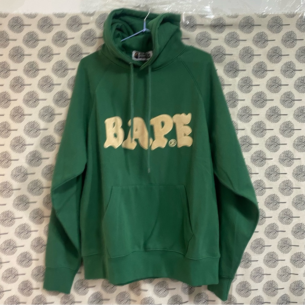 BAPE Green Loose-Fitting Hoodie With Lettering Drawstring